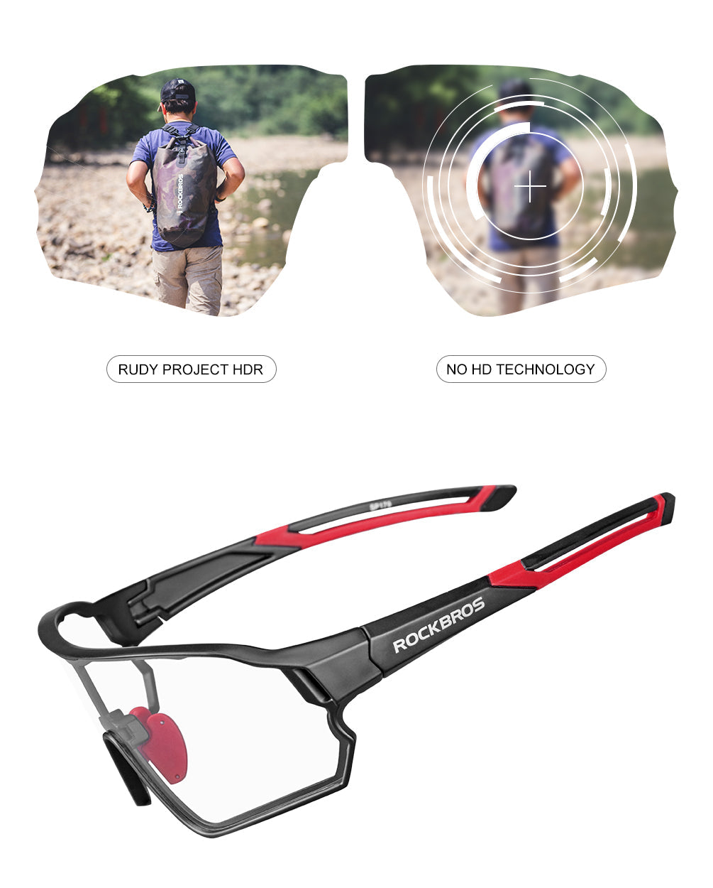 ROCKBROS photochromic sunglasses with Rudy Project HDR and NO HD Technology features.