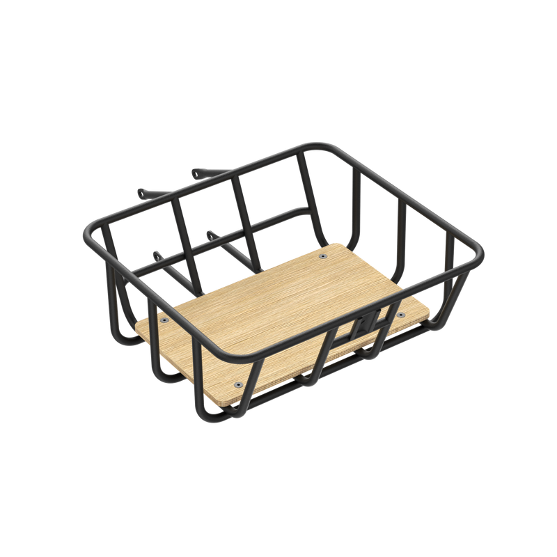 Durable black front bike basket with bamboo lining