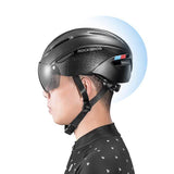 ROCKBROS black cycling helmet with integrated goggles for enhanced visibility and safety