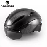 ROCKBROS black cycling helmet with removable goggles for safety and comfort