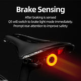 ROCKBROS Q5 brake light sensing feature for enhanced cycling safety.