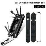 12-function bike repair tool in black with detachable parts