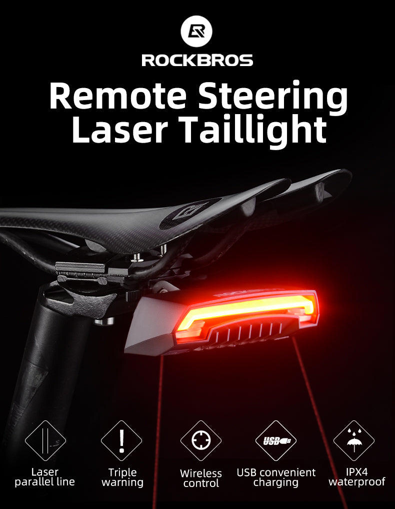 ROCKBROS laser taillight on saddle with remote control for bike safety