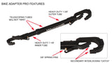 Bike Adapter Pro features: heavy-duty design with telescoping tubes and interlocking catch.