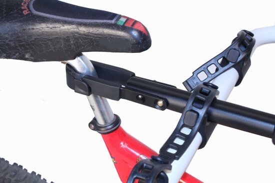 Bike Adapter Pro securing a bike with sloping top tube for transport.