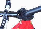 Close-up of Bike Adapter Pro securing a sloping top tube on a red bike.