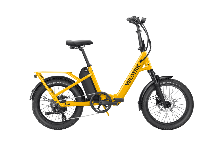 Velotric Fold 1 Plus folding utility ebike in mango yellow