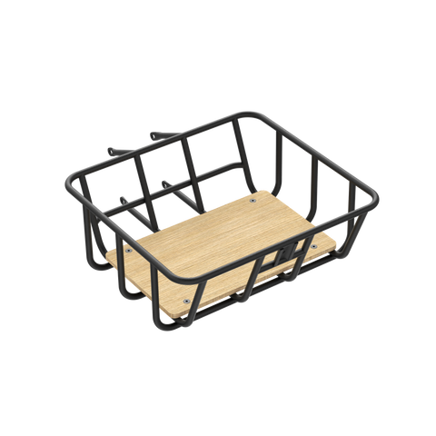 Durable black bike front basket with bamboo lining