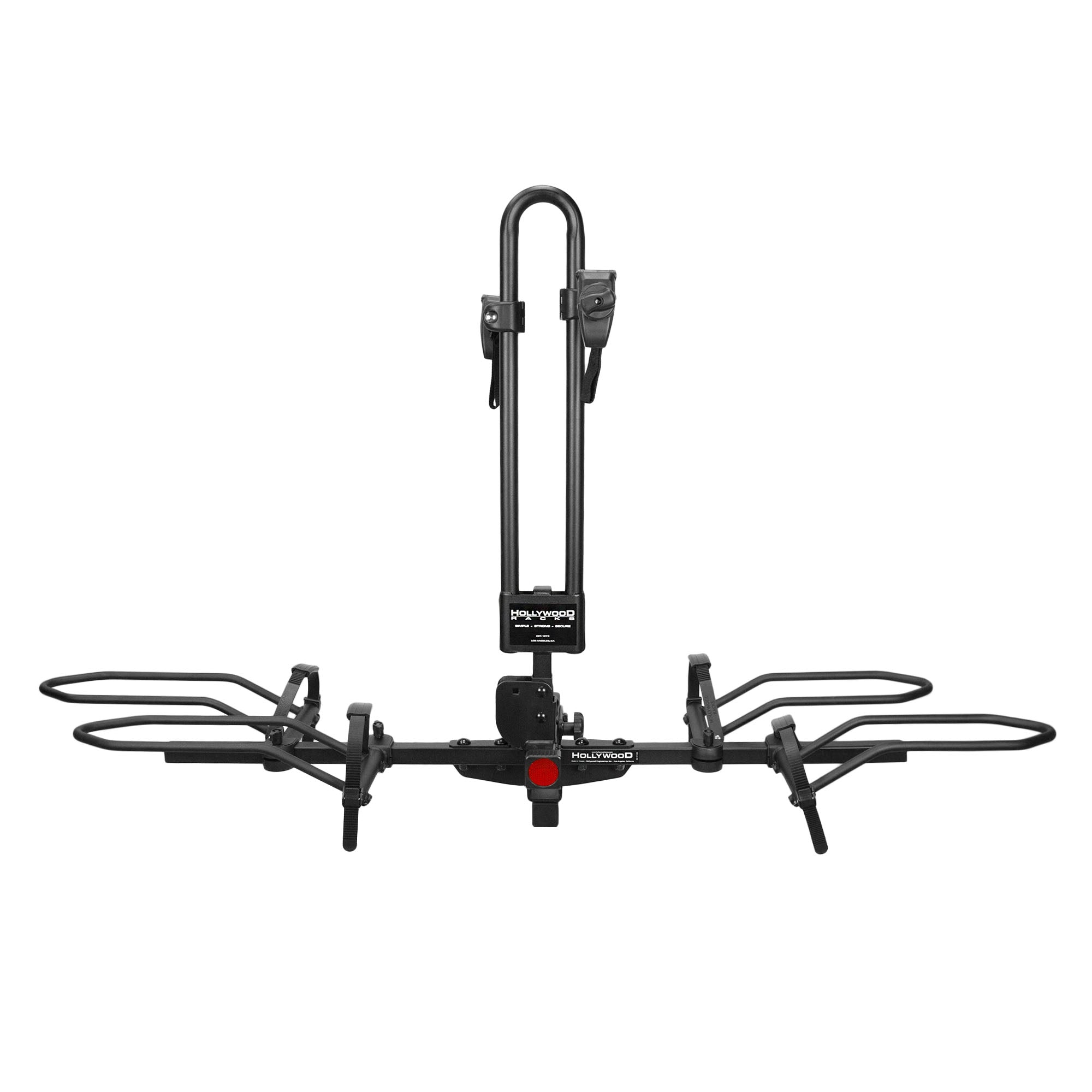 RV Rider E-Bike Rack capable of holding two electric bikes with sturdy wheel holders.