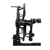 Side view of RV Rider E-Bike Rack featuring heavy-duty locking frame grabbers.