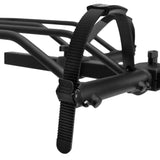 Close-up of adjustable ratchet strap on RV Rider E-Bike Rack for secure bike mounting