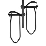 Close-up of heavy-duty wheel holders on RV Rider E-Bike Rack for secure bike transport.