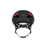 Rear view of Lumos Ultra Standard Helmet with red safety lights and adjustable straps.