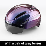 ROCKBROS purple cycling helmet with gray visor for enhanced protection and style