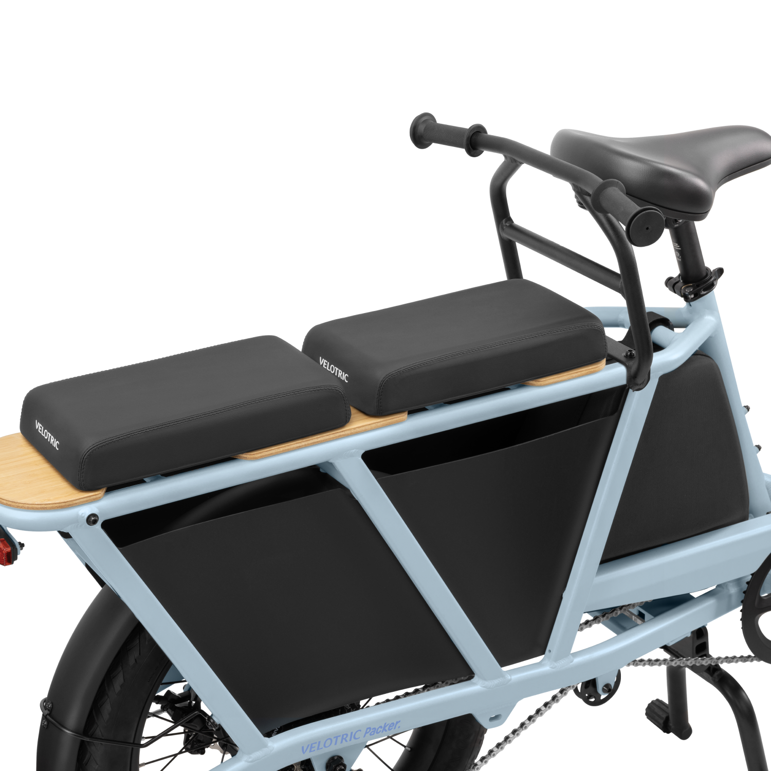 Velotric Packer 1 seat pad enhancing comfort for long rides with cushioned support.