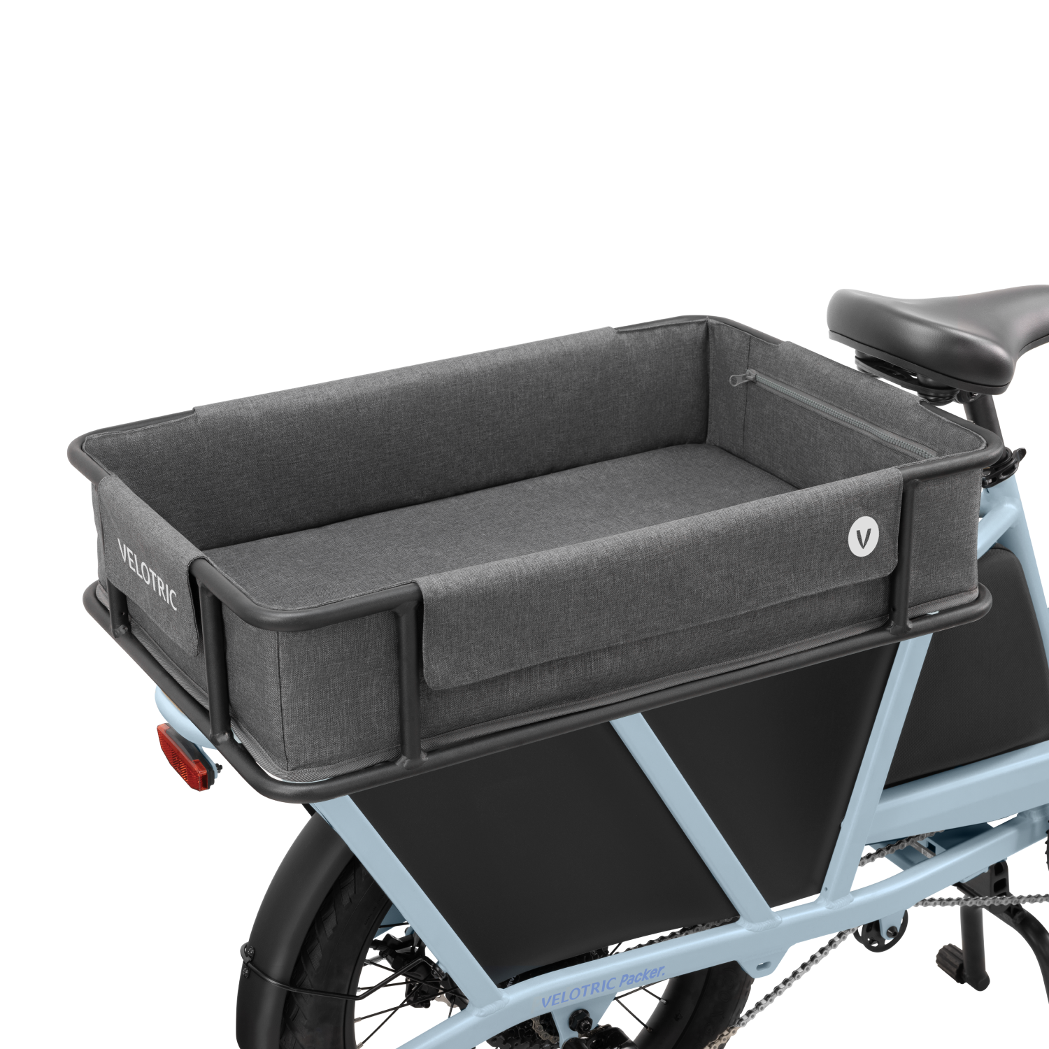 Durable gray rear basket for Velotric Packer 1 with waterproof lining