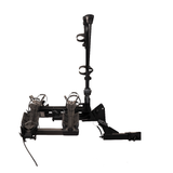 Destination E bike rack side view for two electric bikes with adjustable clamps.