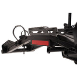 Close-up of Destination E hitch bike rack with reflective indicator and mounting details.