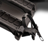 Close-up of adjustable strap and frame clamp on Destination E hitch bike rack