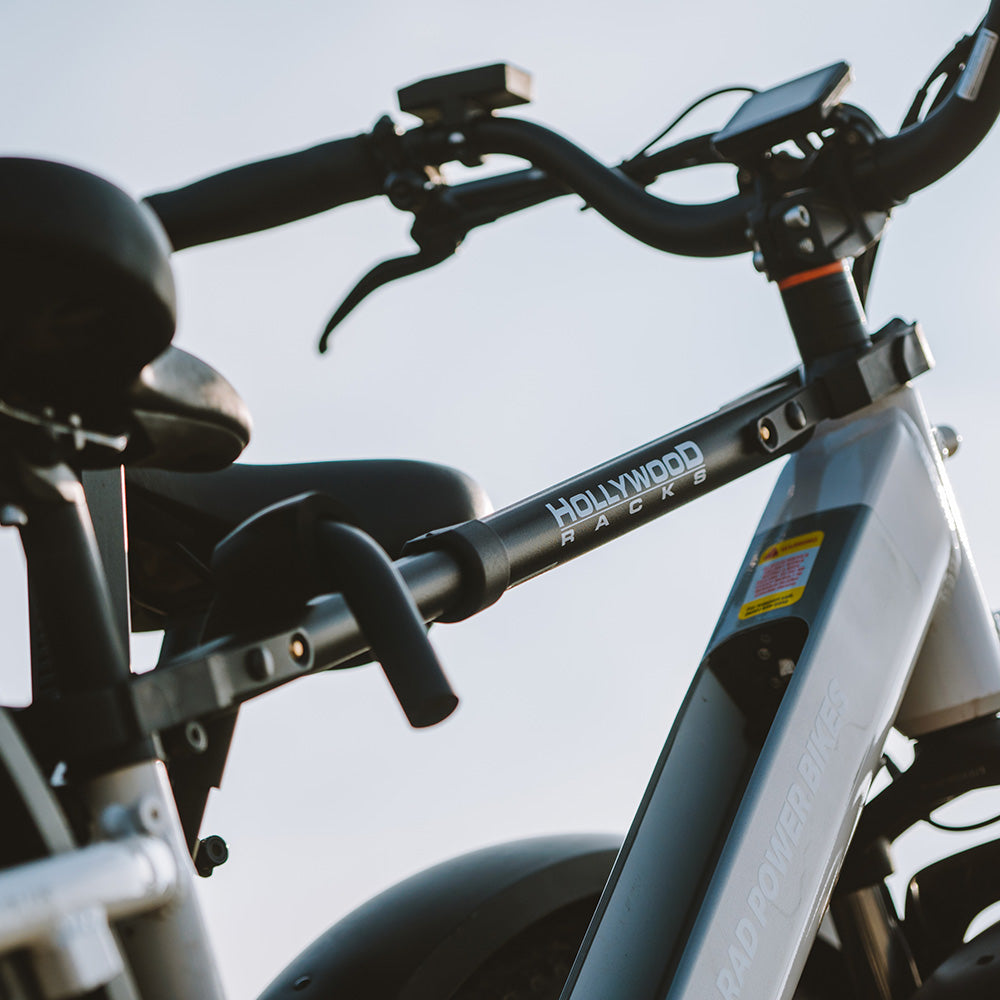 Hollywood Racks Bike Adapter Pro on a bike with sloping top tube.