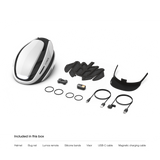 Lumos Ultra Helmet Bundle with helmet, visor, remote control, and charging accessories.